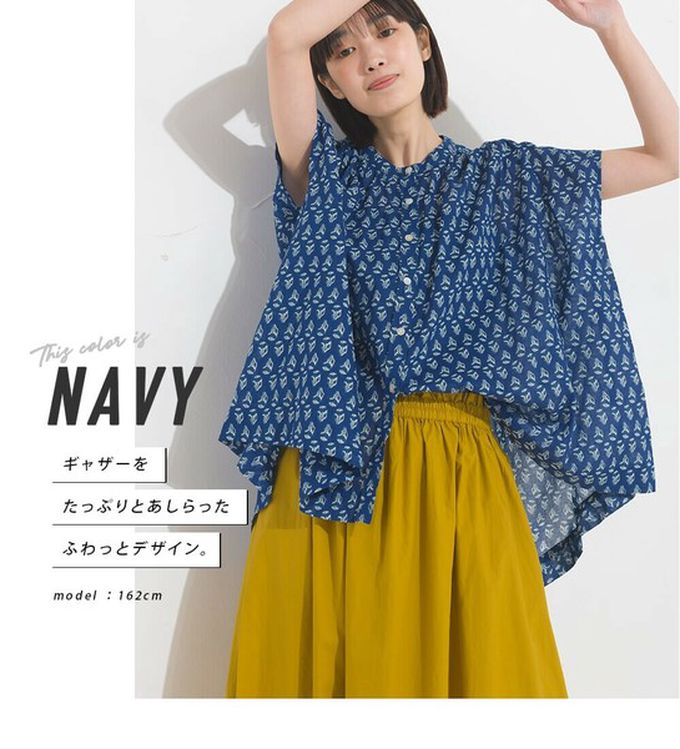 日本 OMNES - 100%印度棉 輕盈寬版襯衫式上衣-圓點-黑