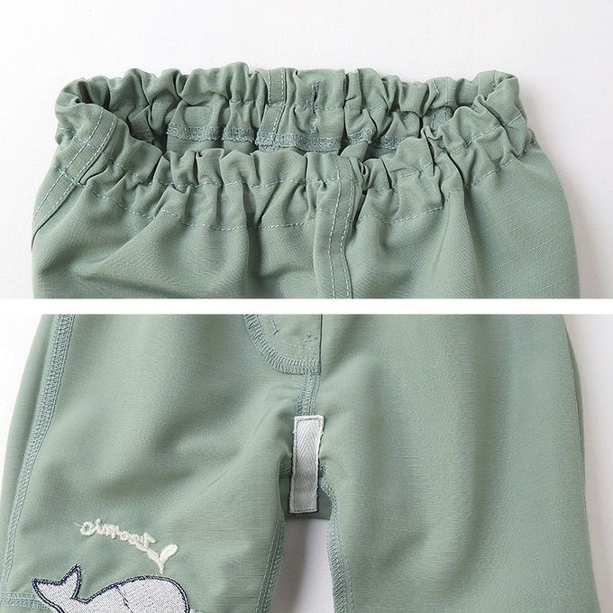 日本 ZOOLAND - 鯨魚悠遊清爽滑面材質短褲-丹寧口袋-薄荷綠