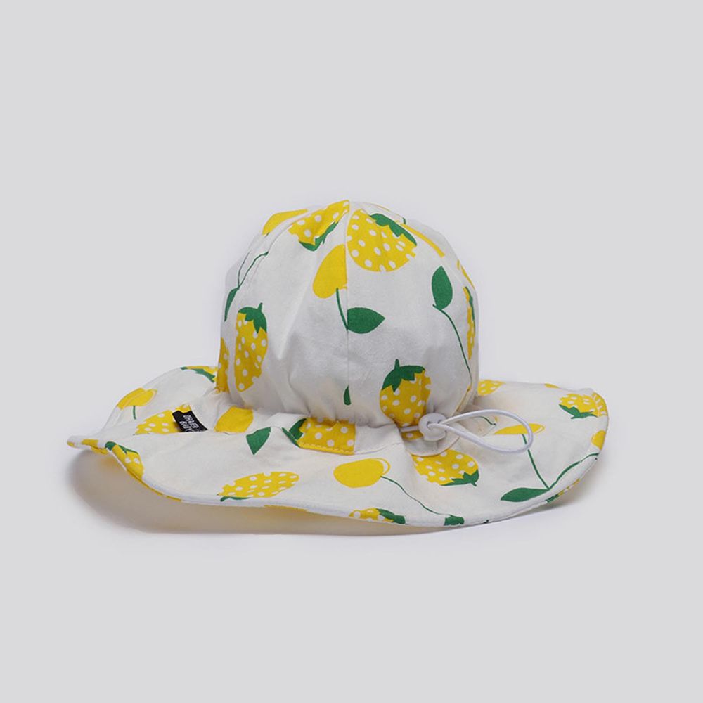 兒童透氣遮陽帽/漁夫帽-黃色草莓-白+黃 (46-52CM)