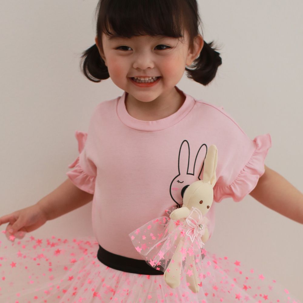 韓國 Coco Rabbit - 星星兔子娃娃荷葉袖T-粉紅