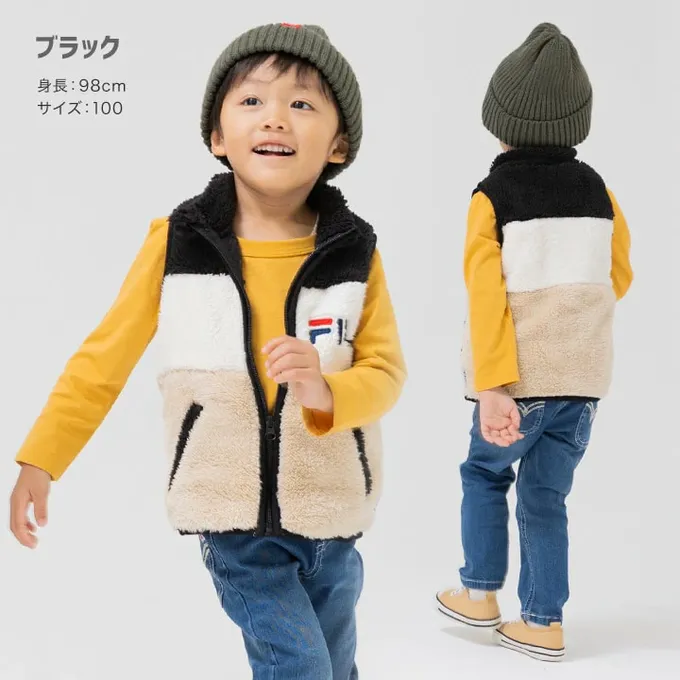 日本 Chil2 - FILA聯名 保暖絨毛背心-黑