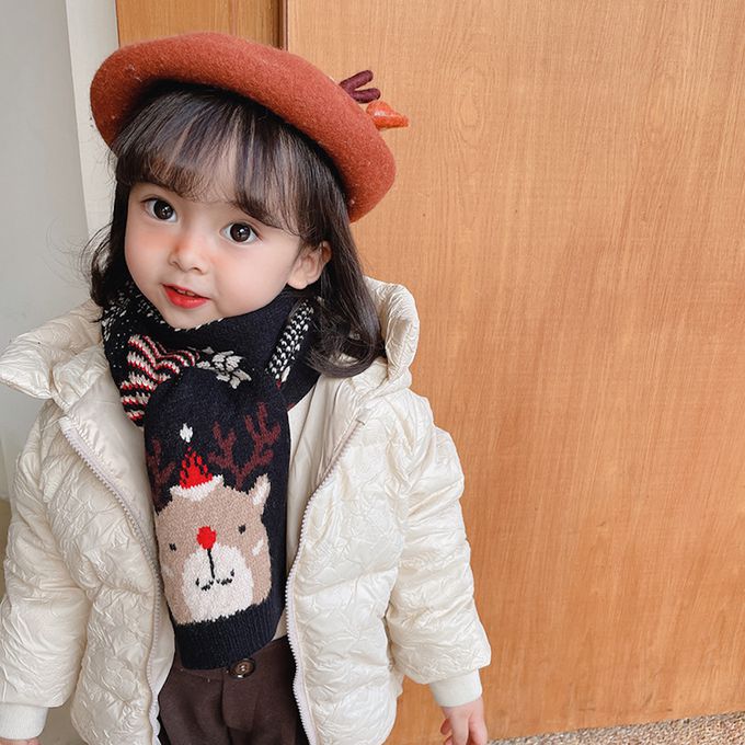 Love, Charlotte - 聖誕麋鹿針織毛線圍巾-黑色 (3歲+)