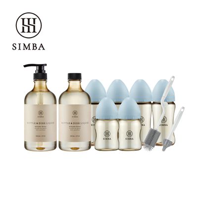 Simba 小獅王辛巴 - 強酵去汙！蘊蜜鉑金PPSU寬口奶瓶清潔明星組-新生適用-晨藍