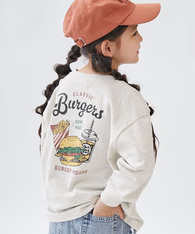 日本 devirock - 100%棉 定番印花寬版長袖上衣-背後狗狗-粉紫