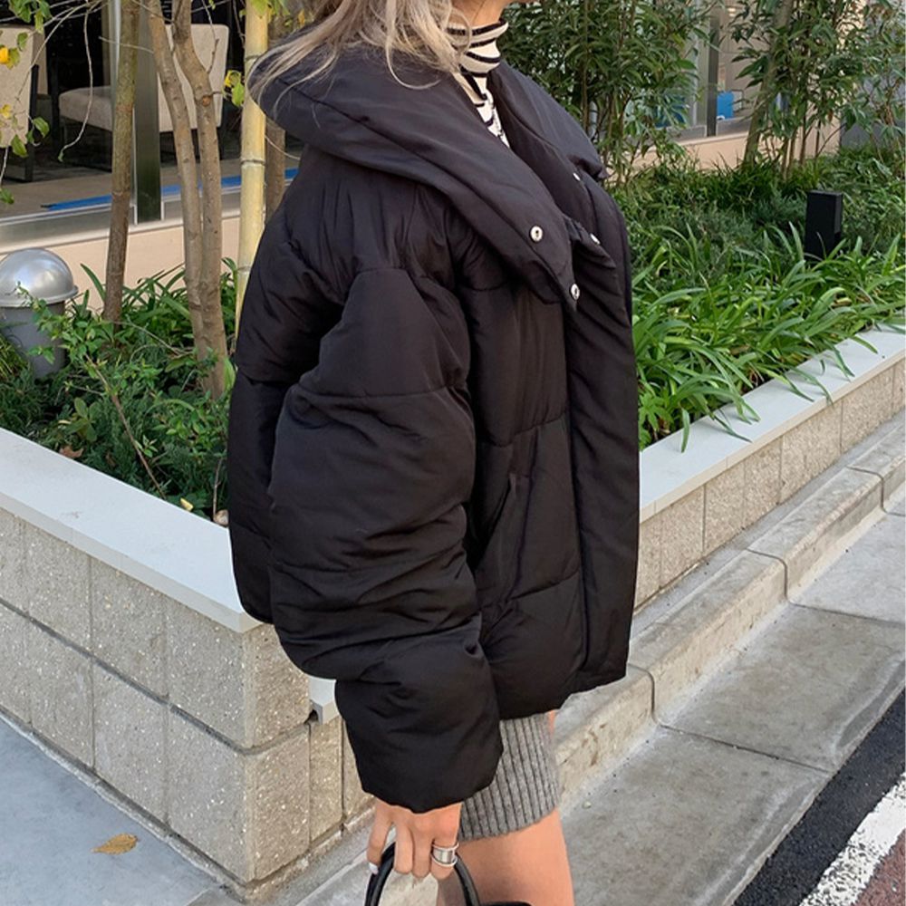 澎澎保暖科技羽絨短版外套-黑 (F)