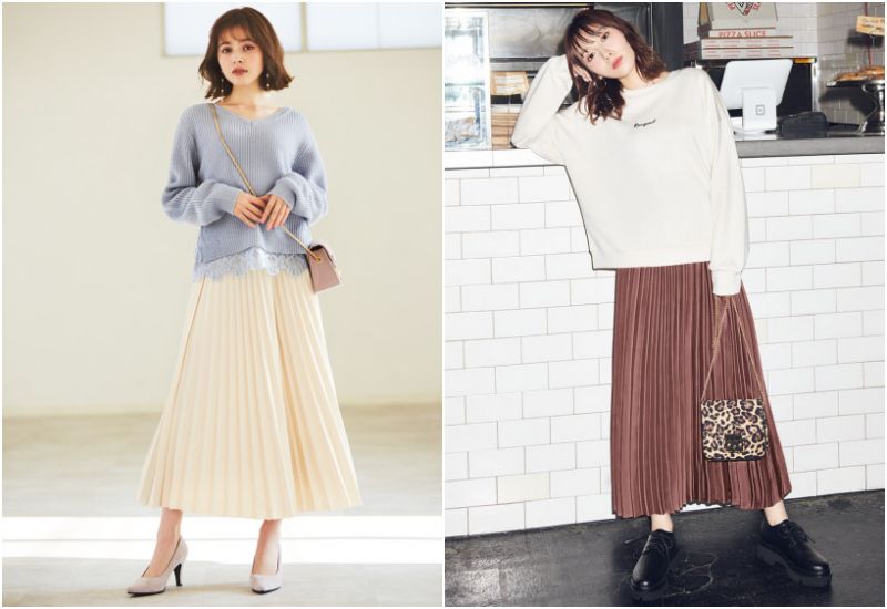 日本 GRL - 明星聯名款 微光澤柔軟垂墜百褶長裙-蘋果綠 (Free)