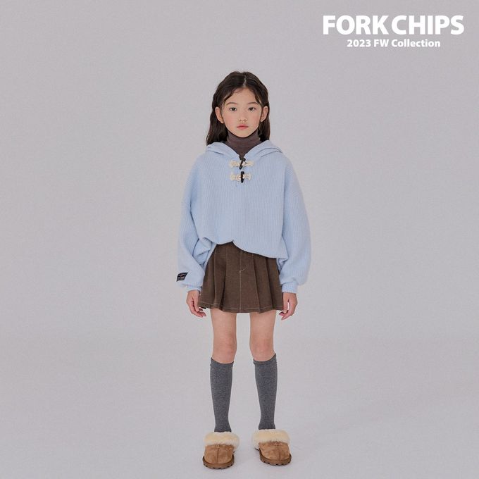 韓國 FORK CHIPS - 牛角釦裝飾拉絨連帽帽T-天藍