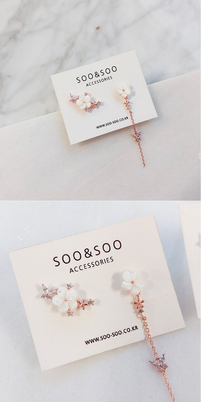 韓國 Soo&Soo - 絕美花鈿不對稱耳環-時尚銀 ((左)1.7cm，(右)5cm)