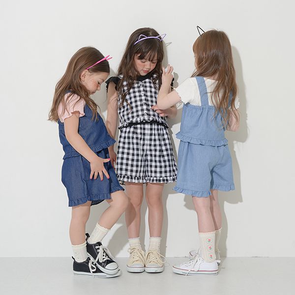 日本 Lycee mine - 甜美又帥氣荷葉短褲套裝-水藍