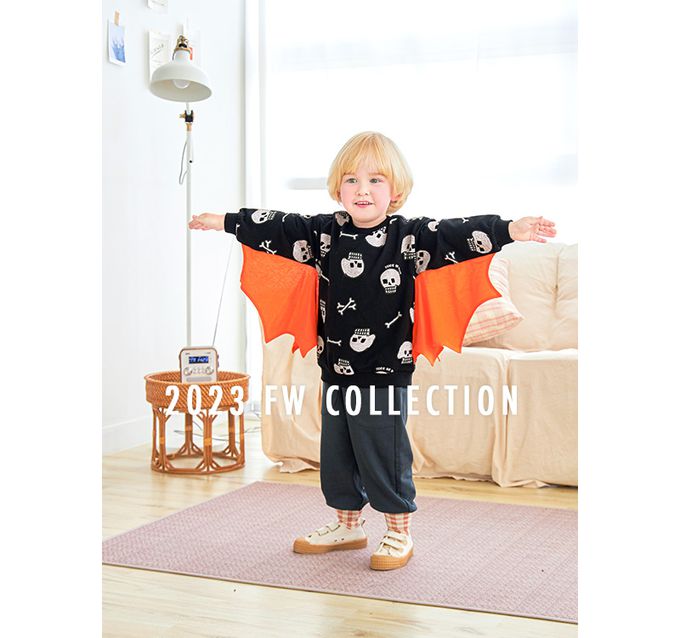 韓國 WALTON kids - 萬聖節骷髏頭印蝙蝠大學T-黑