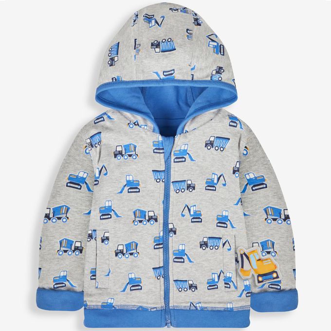 英國 JoJo Maman BeBe - 幼/兒童雙面穿100%純棉保暖連帽外套-挖掘機