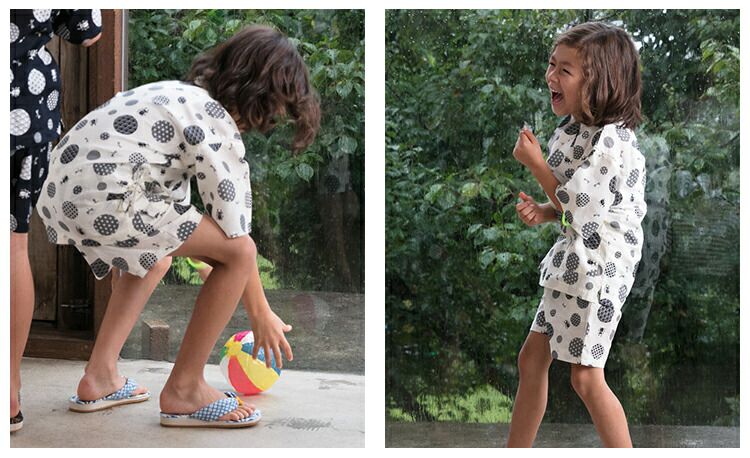 日本服飾代購 - 100%棉 夏日和風透氣甚平-矢絣紋-灰藍