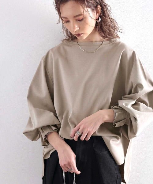 日本 Classical Elf - 100%棉 船領顯瘦糖果袖上衣-冰河灰