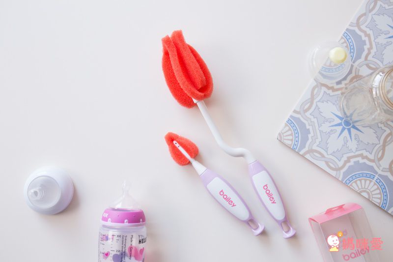 韓國 BAILEY 貝睿 - 鉑金矽膠海綿奶瓶刷-附奶嘴刷