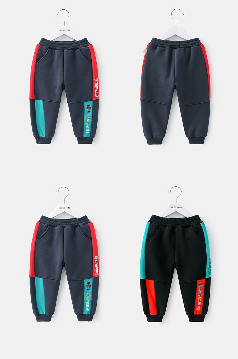 薄絨腰鬆緊休閒保暖束口長褲-繽紛機器人-灰色