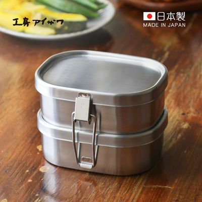 日本相澤工房 AIZAWA - 日本製18-8不鏽鋼雙層方形密封便當盒(附分隔片)-360ml 2入