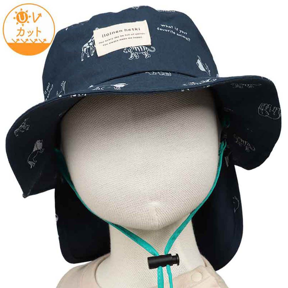 漁夫帽-滿版印花 附防曬遮陽布-藍色