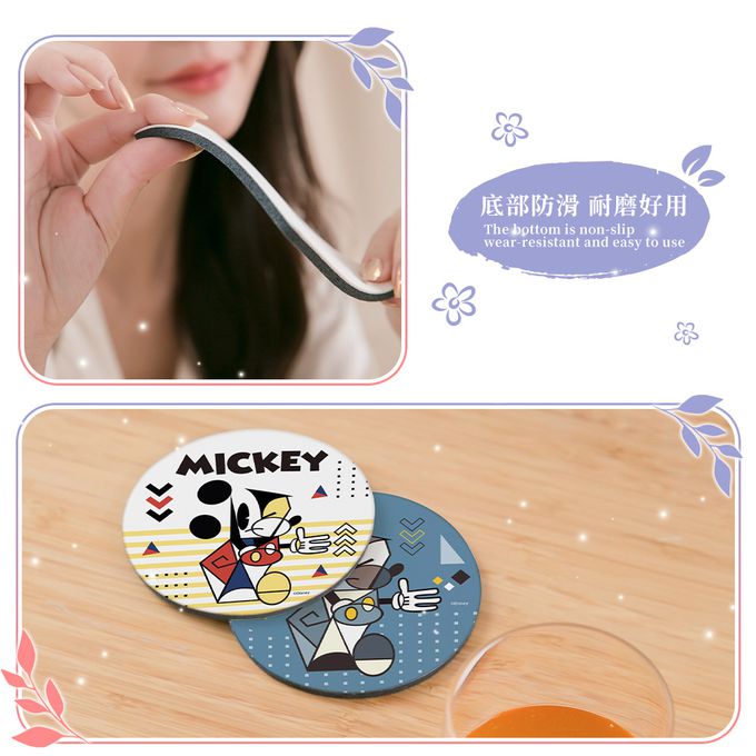 收納王妃 - 迪士尼 Disney 米奇特展【繽紛藝術米奇】珪藻土軟式吸水杯墊 吸水墊 台灣製造二入組10X10X0.5cm