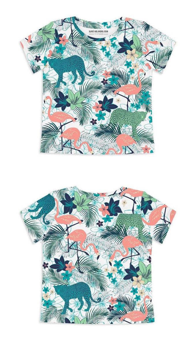 英國 SLEEP NO MORE - 100% 有機棉兒童短袖上衣-叢林花豹與鶴 (1.5-2 Y)