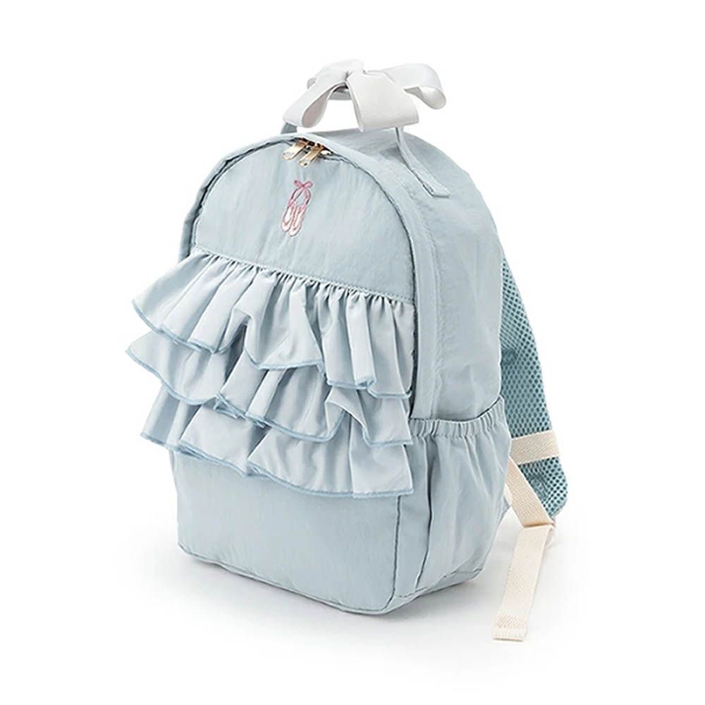 夢幻荷葉邊刺繡後背包／書包-水藍-F (30x20x10cm)