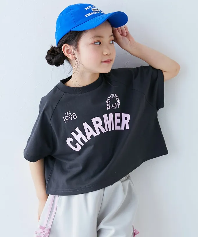 日本 devirock - 女孩運動風設計款短袖T恤-CHARMER-黑x白