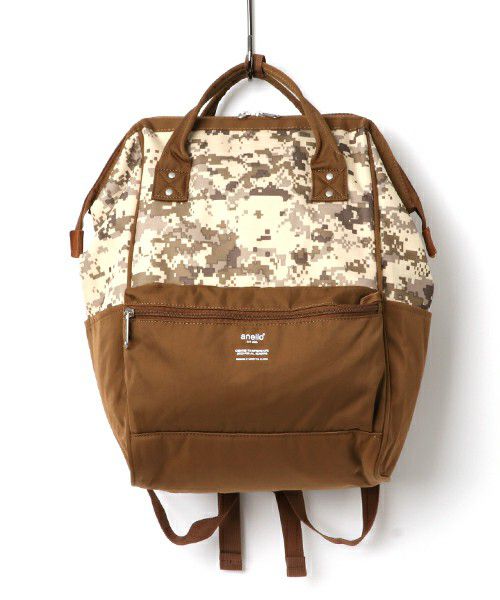 日本 Anello - 數位迷彩牛津布後背包-Regular大尺寸-LB淺咖啡