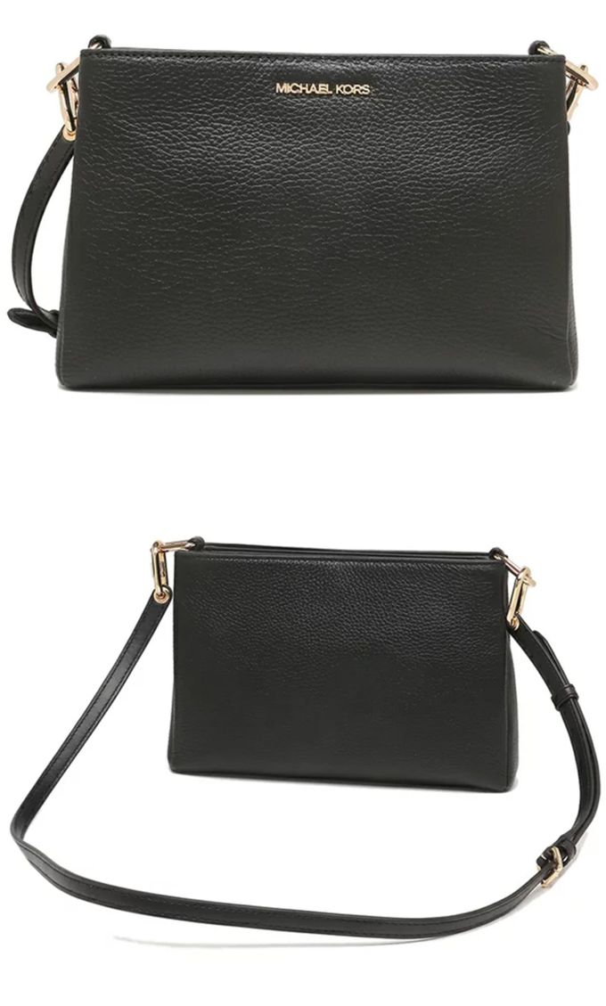 MICHAEL KORS - 素面皮革三層斜背包 (黑)