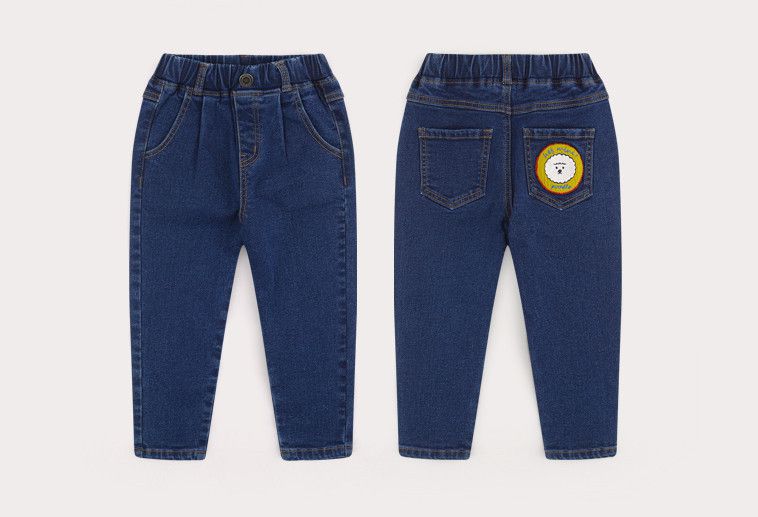 韓國 HEJMINI - (裏毛)小白狗徽章牛仔褲