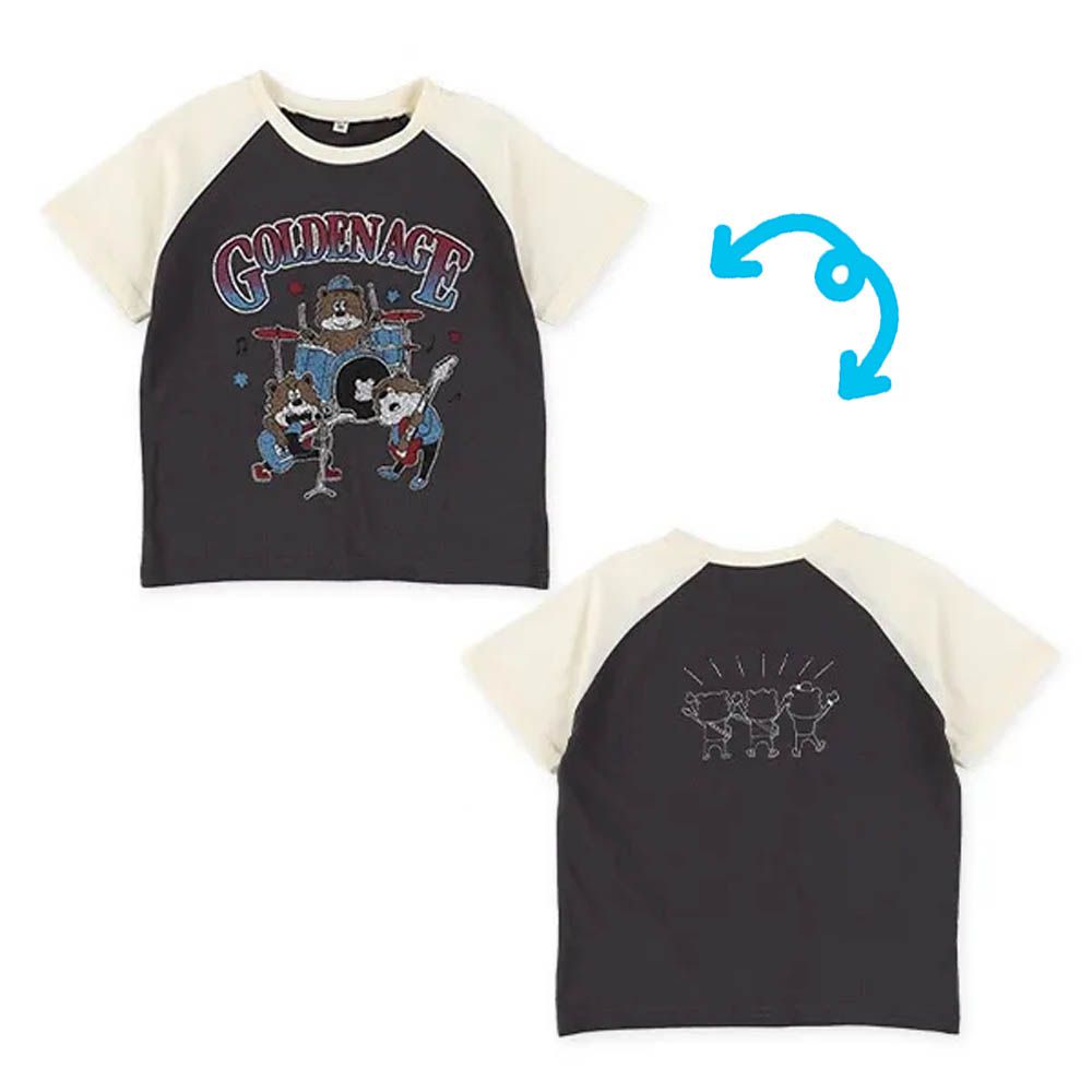 可愛小熊三人組短袖上衣-樂團-灰黑x白