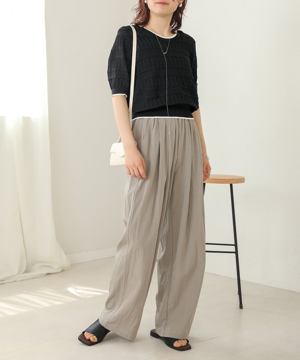 日本 Bab - 清新滾邊撞色針織上衣-淺黃