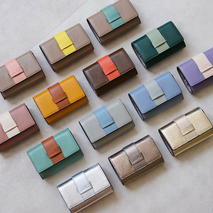 日本 LIZDAYS - 真皮迷你三折配色風琴短夾-黑x桃紅