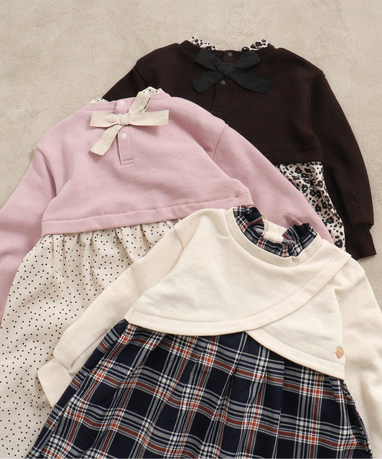 日本 apres les cours - 假二件交叉拼接氣質少女洋裝-白x格紋