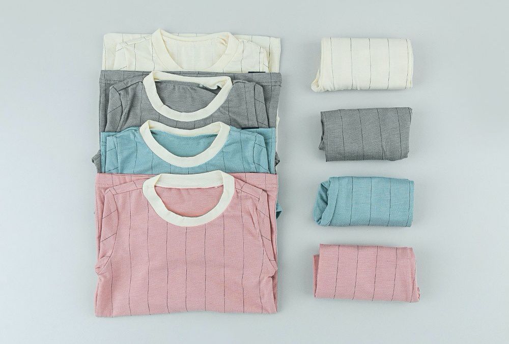 韓國 Cordi-i - 德國Viloft天然纖維保暖衣套裝-淺色線條-灰藍