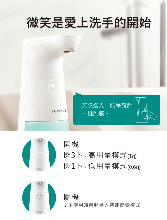 日本 Fuwaly - 微笑泡泡給皂機/自動感應洗手機-白色 + PHILIPS超鹼電池3號4入 + 日本獅王洗手慕斯補充包2入-超值組