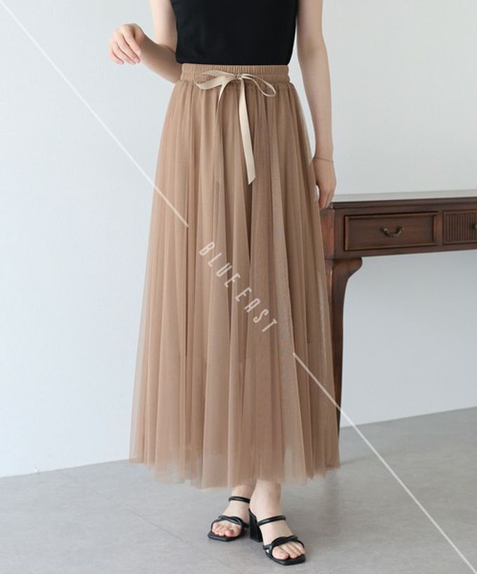 日本 BLUE EAST - 浪漫豐盈蝴蝶結綁帶薄紗裙-素色-黑