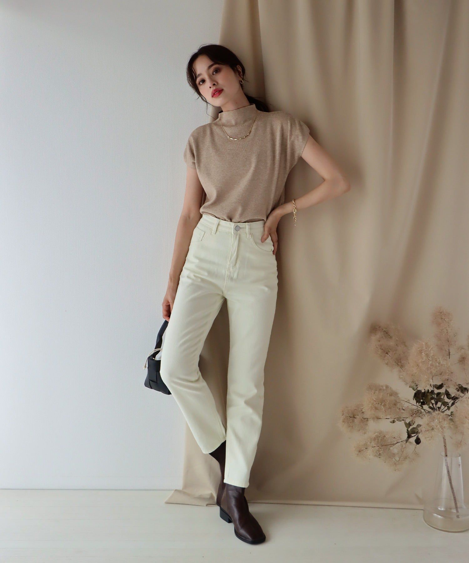 日本 BLUE EAST - 小立領法式袖薄針織上衣-橄欖綠