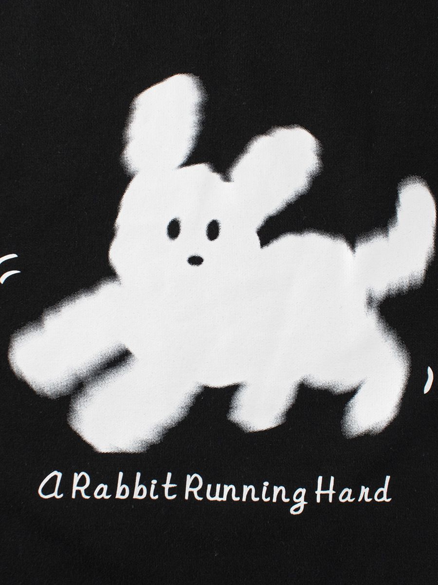 (大童)加絨圓領長袖上衣/大學T-可愛兔兔-黑色