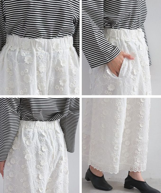 日本 Lupilien - 100%棉 奢華滿版緹花刺繡寬褲-黑