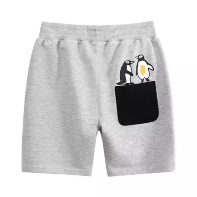 27KIDS - 純棉腰鬆緊五分褲-撞色口袋企鵝-灰色