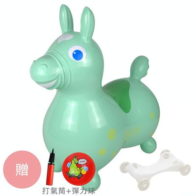 RODY - 【超值優惠組】義大利Rody跳跳馬+4輪滑板車-粉綠-贈打氣筒&Rody卡通彈力球