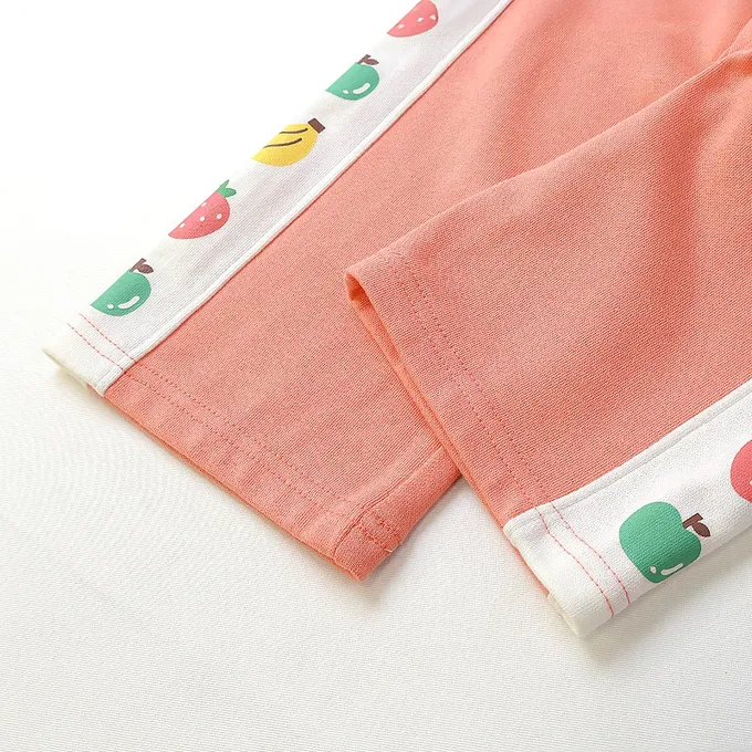 日本 ZOOLAND - 水果樂園 繽紛側邊條裏毛長褲-奶油米