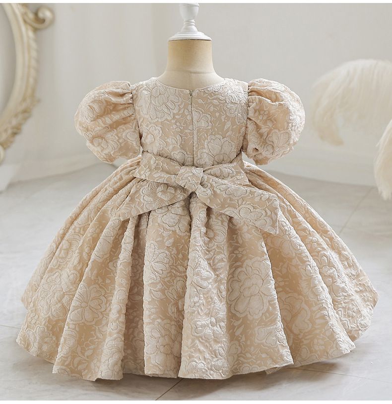 宮廷風立體花紋皺褶禮服-粉色