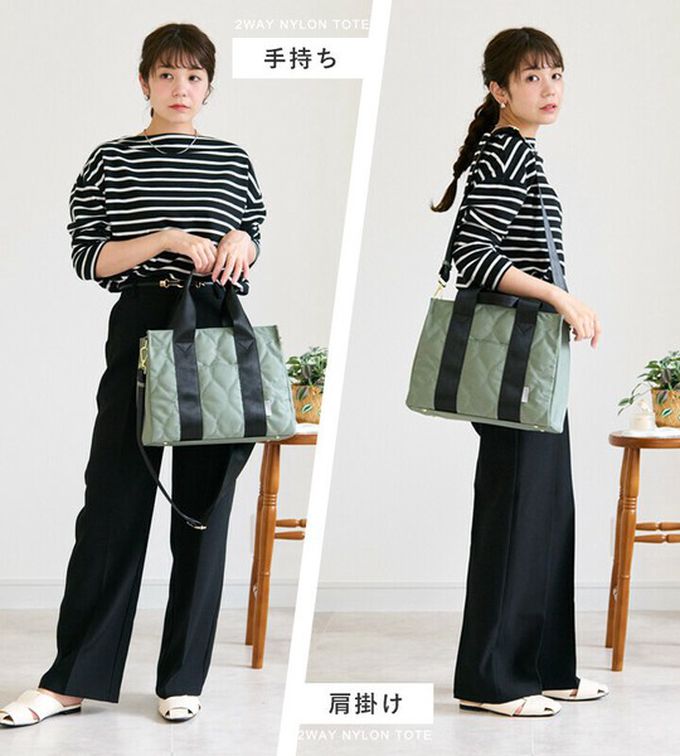 日本 LIZDAYS - 防潑水大容量2way絎縫托特包/媽媽包-(可裝A4)-卡其x黑