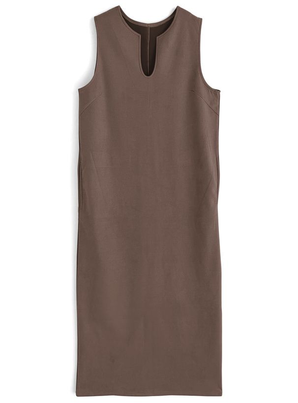 日本 GRL - 鑰匙領修身麂皮背心裙洋裝-黑