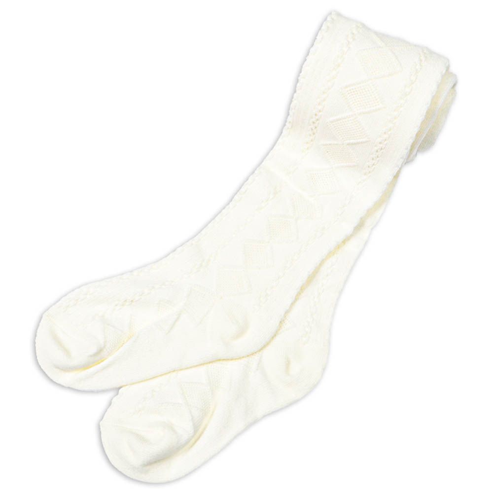 褲襪-菱形花紋-米白色