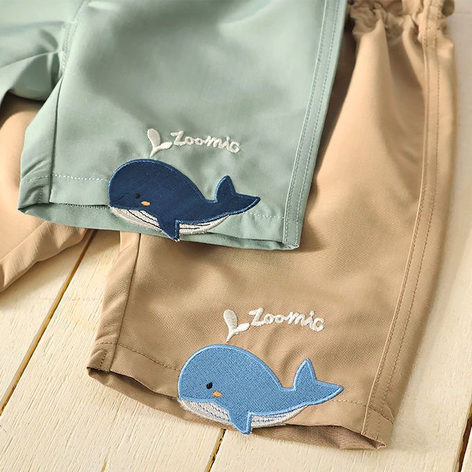 日本 ZOOLAND - 鯨魚悠遊清爽滑面材質短褲-丹寧口袋-薄荷綠