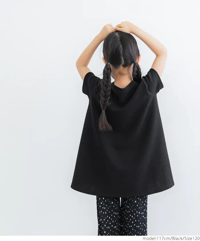 日本 COCA - 速乾彈性 圓領A字剪裁長版短袖上衣-孩子-淺灰