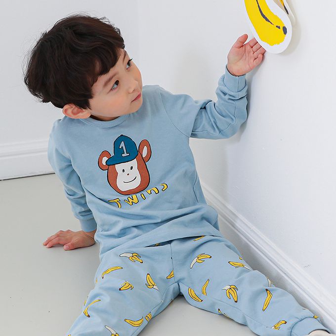 正韓 Cogibu - 極舒適無螢光劑 100% 有機棉幼兒/兒童睡衣/家居服套裝組-明星球猿