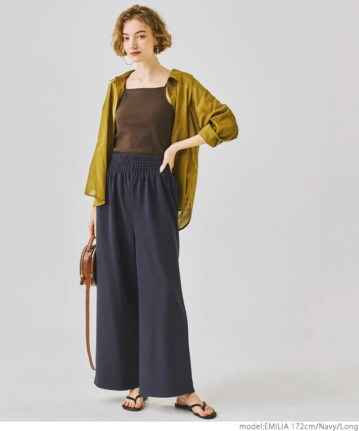 日本 COCA - 速乾彈性 垂墜感修身寬褲-灰棕