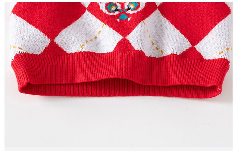 (加絨)喜氣拜年圓領針織長袖毛衣-福氣龍-紅+白